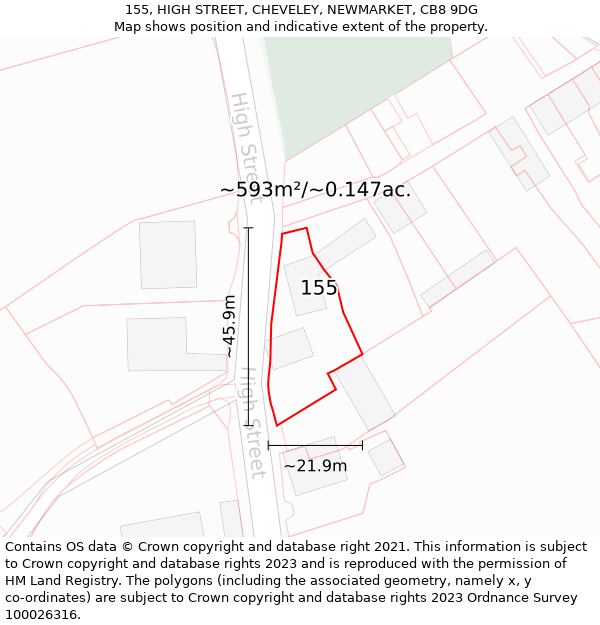 155, HIGH STREET, CHEVELEY, NEWMARKET, CB8 9DG: Plot and title map