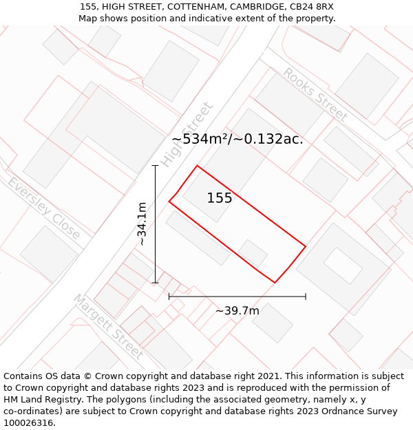 155, HIGH STREET, COTTENHAM, CAMBRIDGE, CB24 8RX: Plot and title map