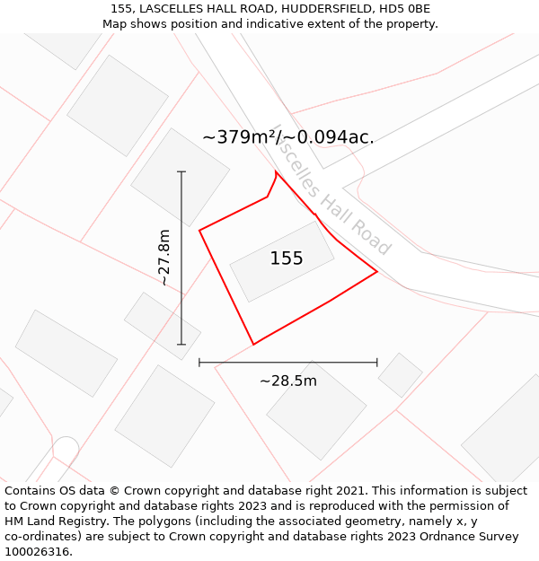 155, LASCELLES HALL ROAD, HUDDERSFIELD, HD5 0BE: Plot and title map