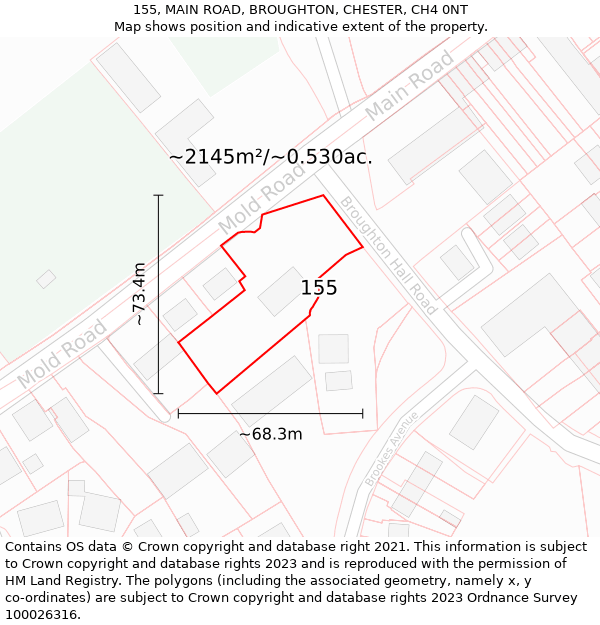 155, MAIN ROAD, BROUGHTON, CHESTER, CH4 0NT: Plot and title map
