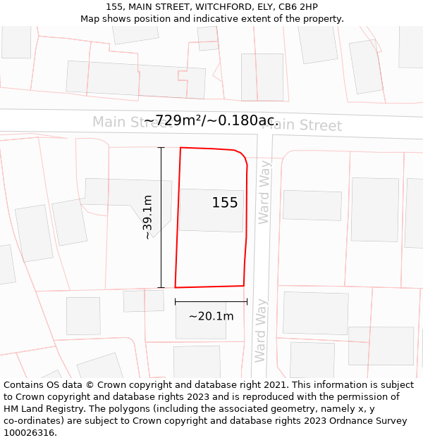 155, MAIN STREET, WITCHFORD, ELY, CB6 2HP: Plot and title map