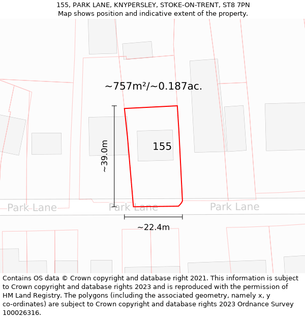 155, PARK LANE, KNYPERSLEY, STOKE-ON-TRENT, ST8 7PN: Plot and title map