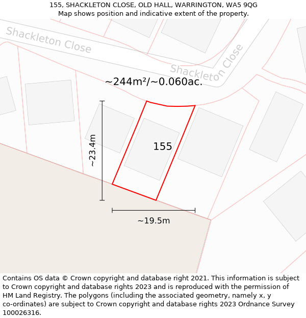 155, SHACKLETON CLOSE, OLD HALL, WARRINGTON, WA5 9QG: Plot and title map