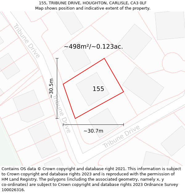 155, TRIBUNE DRIVE, HOUGHTON, CARLISLE, CA3 0LF: Plot and title map