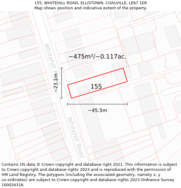 155, WHITEHILL ROAD, ELLISTOWN, COALVILLE, LE67 1ER: Plot and title map