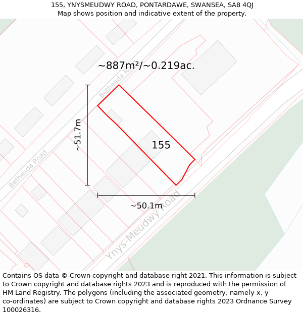 155, YNYSMEUDWY ROAD, PONTARDAWE, SWANSEA, SA8 4QJ: Plot and title map