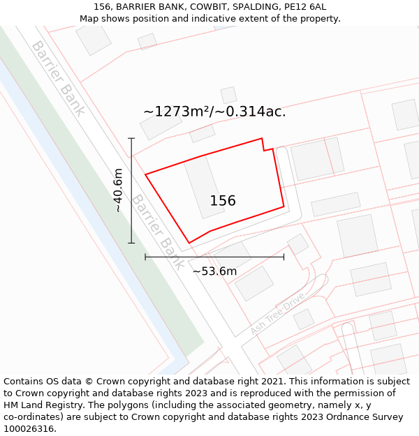 156, BARRIER BANK, COWBIT, SPALDING, PE12 6AL: Plot and title map