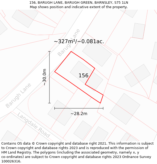 156, BARUGH LANE, BARUGH GREEN, BARNSLEY, S75 1LN: Plot and title map