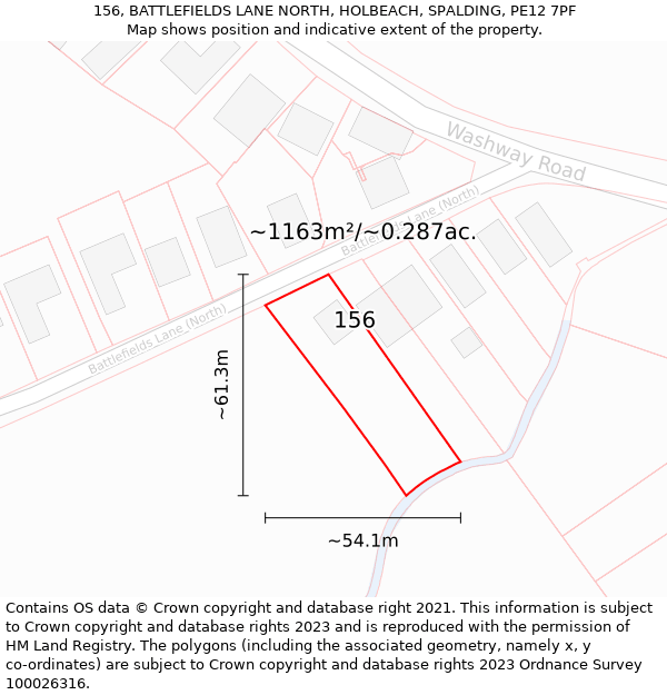 156, BATTLEFIELDS LANE NORTH, HOLBEACH, SPALDING, PE12 7PF: Plot and title map