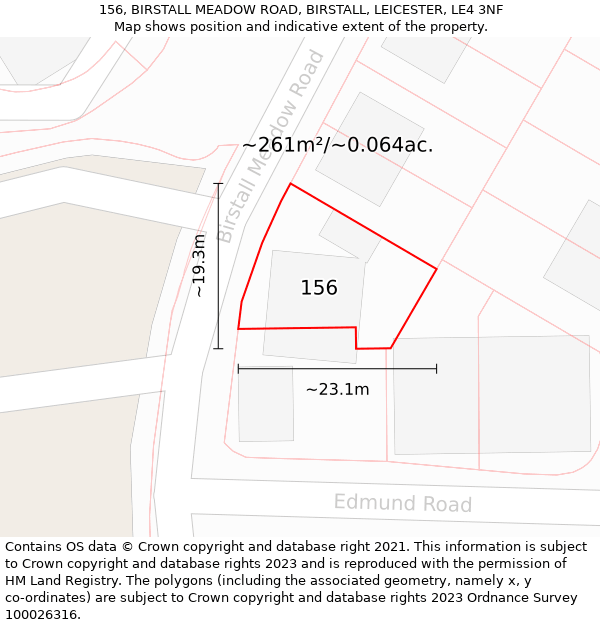 156, BIRSTALL MEADOW ROAD, BIRSTALL, LEICESTER, LE4 3NF: Plot and title map