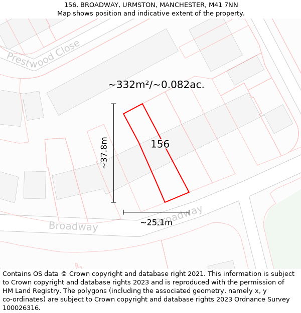 156, BROADWAY, URMSTON, MANCHESTER, M41 7NN: Plot and title map