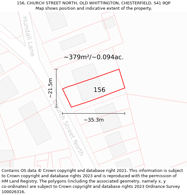 156, CHURCH STREET NORTH, OLD WHITTINGTON, CHESTERFIELD, S41 9QP: Plot and title map