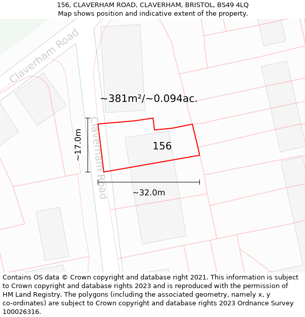 156, CLAVERHAM ROAD, CLAVERHAM, BRISTOL, BS49 4LQ: Plot and title map