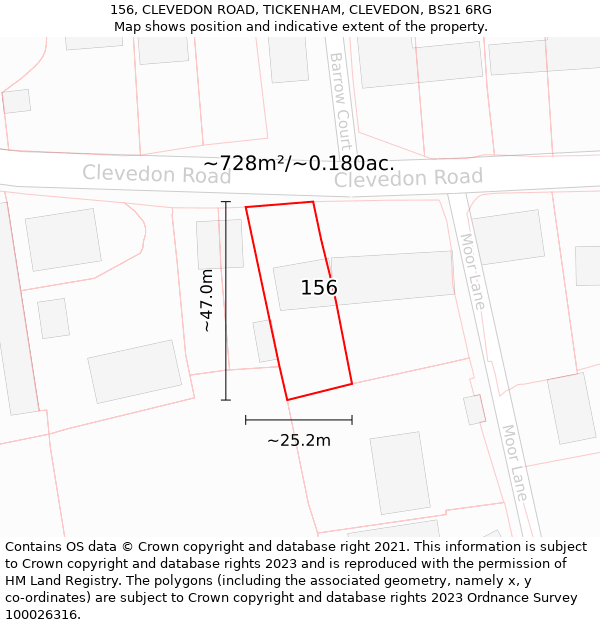 156, CLEVEDON ROAD, TICKENHAM, CLEVEDON, BS21 6RG: Plot and title map