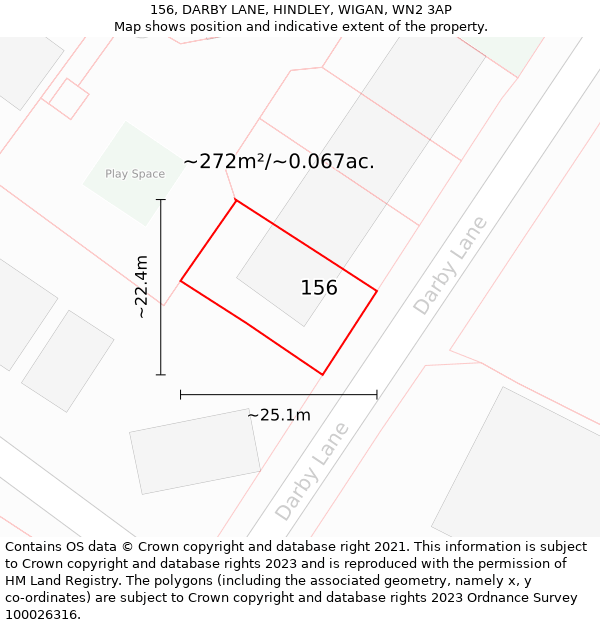 156, DARBY LANE, HINDLEY, WIGAN, WN2 3AP: Plot and title map