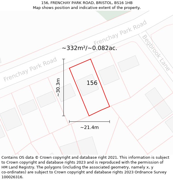 156, FRENCHAY PARK ROAD, BRISTOL, BS16 1HB: Plot and title map