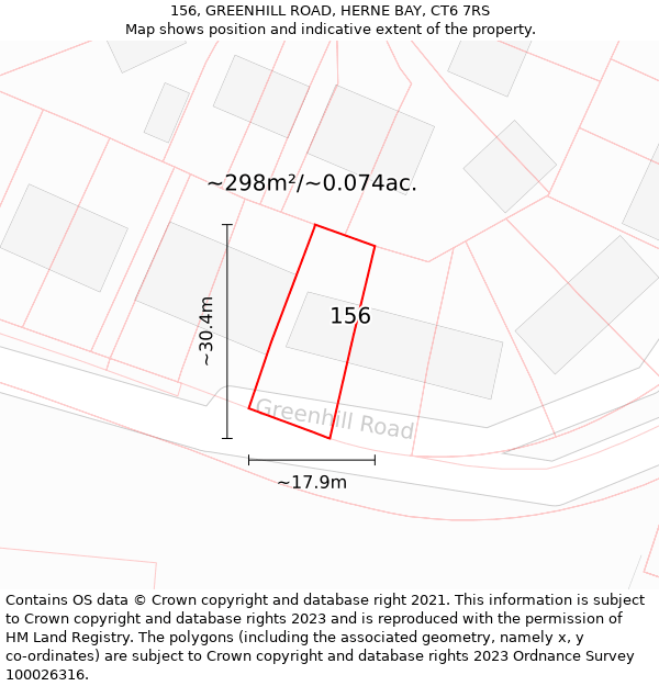 156, GREENHILL ROAD, HERNE BAY, CT6 7RS: Plot and title map