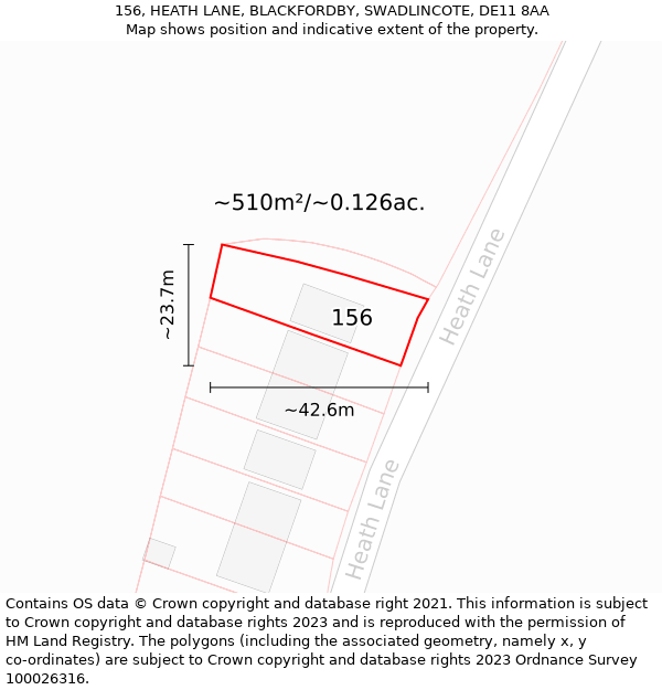 156, HEATH LANE, BLACKFORDBY, SWADLINCOTE, DE11 8AA: Plot and title map