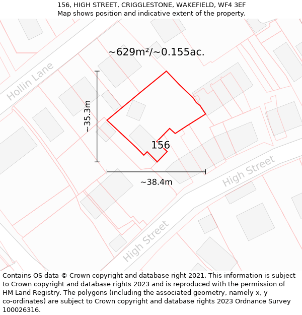 156, HIGH STREET, CRIGGLESTONE, WAKEFIELD, WF4 3EF: Plot and title map