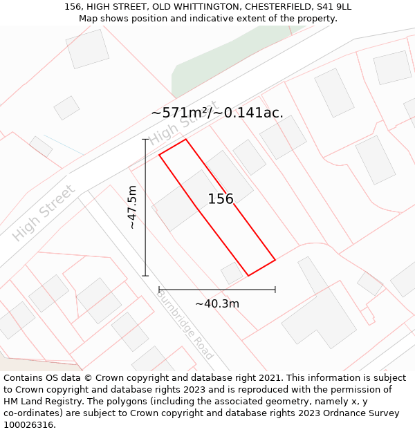 156, HIGH STREET, OLD WHITTINGTON, CHESTERFIELD, S41 9LL: Plot and title map