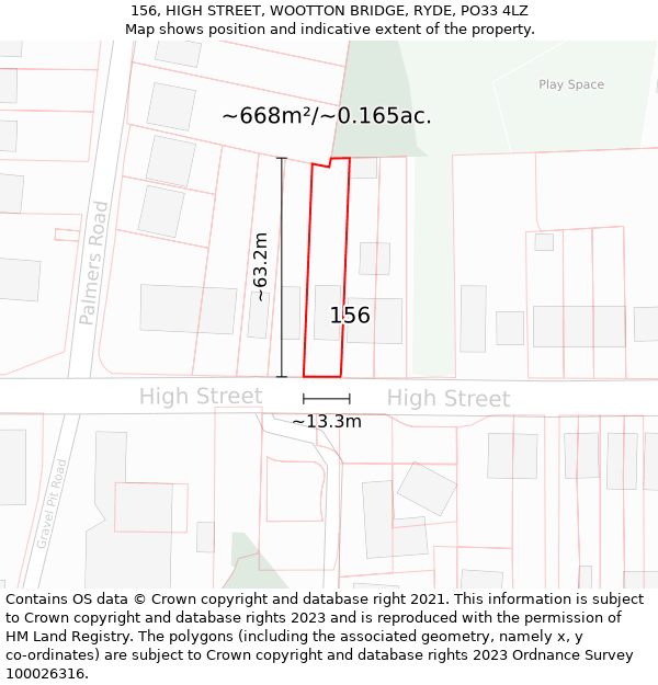 156, HIGH STREET, WOOTTON BRIDGE, RYDE, PO33 4LZ: Plot and title map