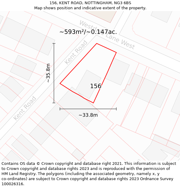 156, KENT ROAD, NOTTINGHAM, NG3 6BS: Plot and title map