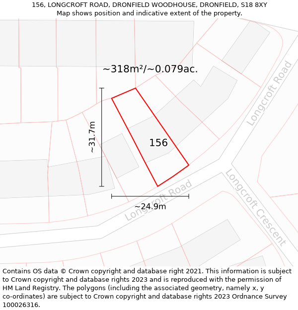 156, LONGCROFT ROAD, DRONFIELD WOODHOUSE, DRONFIELD, S18 8XY: Plot and title map