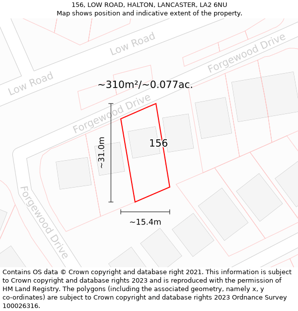 156, LOW ROAD, HALTON, LANCASTER, LA2 6NU: Plot and title map