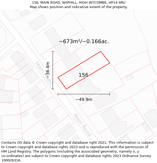 156, MAIN ROAD, NAPHILL, HIGH WYCOMBE, HP14 4RU: Plot and title map