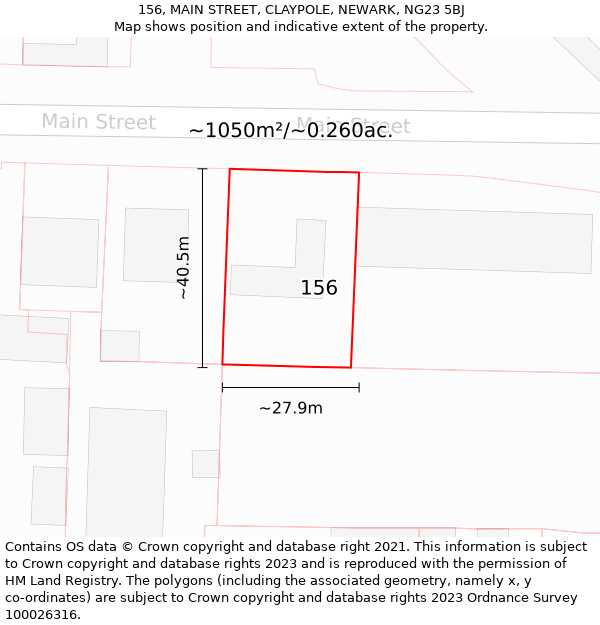 156, MAIN STREET, CLAYPOLE, NEWARK, NG23 5BJ: Plot and title map