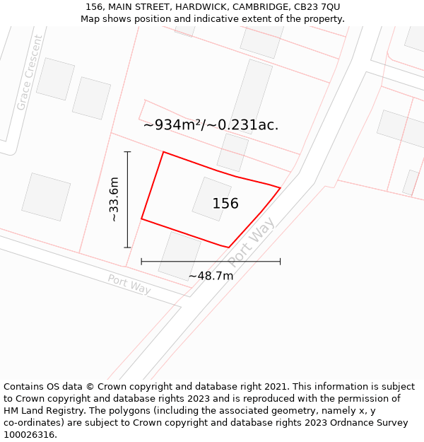 156, MAIN STREET, HARDWICK, CAMBRIDGE, CB23 7QU: Plot and title map