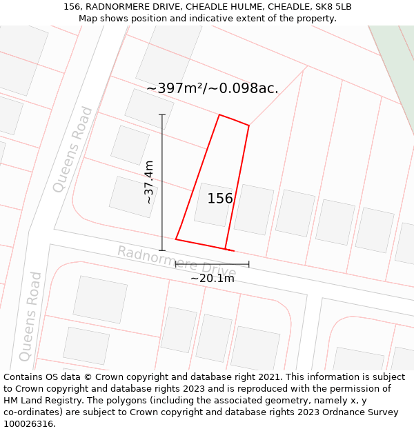 156, RADNORMERE DRIVE, CHEADLE HULME, CHEADLE, SK8 5LB: Plot and title map