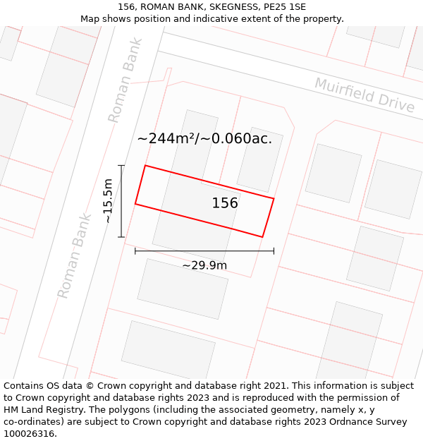 156, ROMAN BANK, SKEGNESS, PE25 1SE: Plot and title map