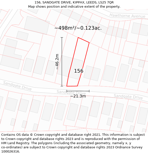 156, SANDGATE DRIVE, KIPPAX, LEEDS, LS25 7QR: Plot and title map