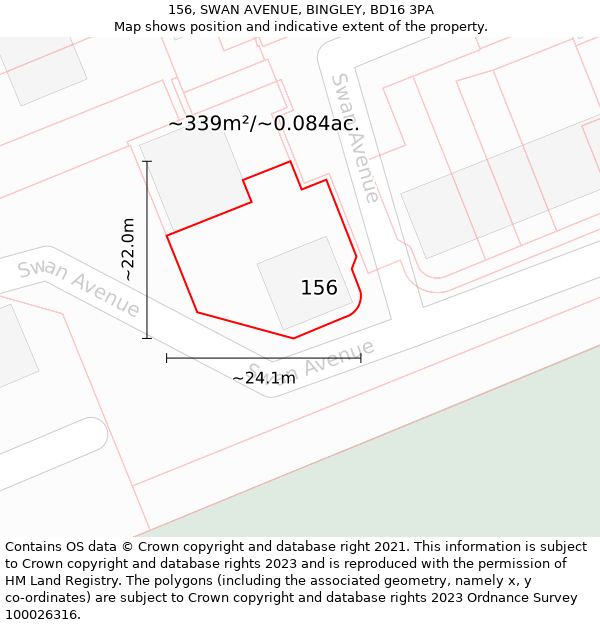 156, SWAN AVENUE, BINGLEY, BD16 3PA: Plot and title map