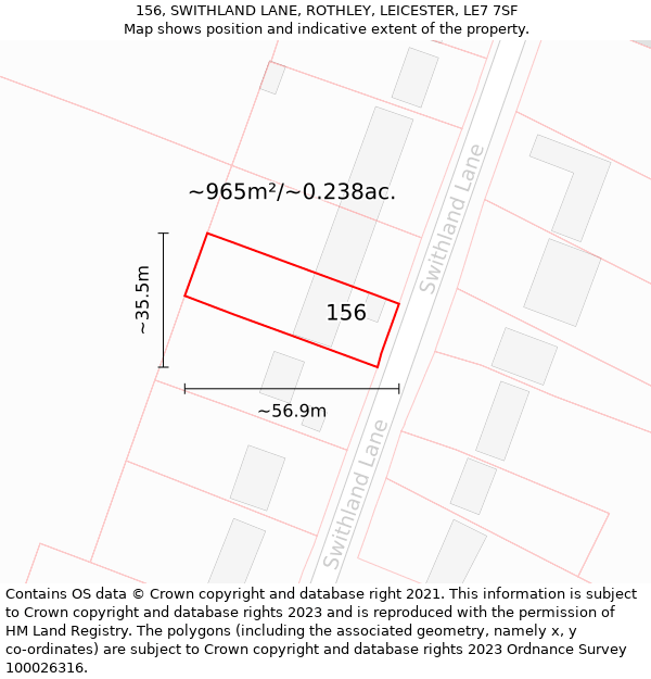 156, SWITHLAND LANE, ROTHLEY, LEICESTER, LE7 7SF: Plot and title map