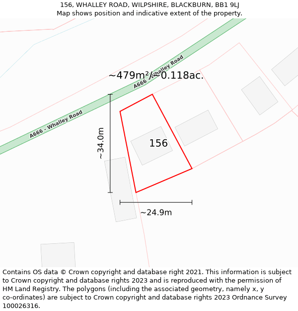 156, WHALLEY ROAD, WILPSHIRE, BLACKBURN, BB1 9LJ: Plot and title map