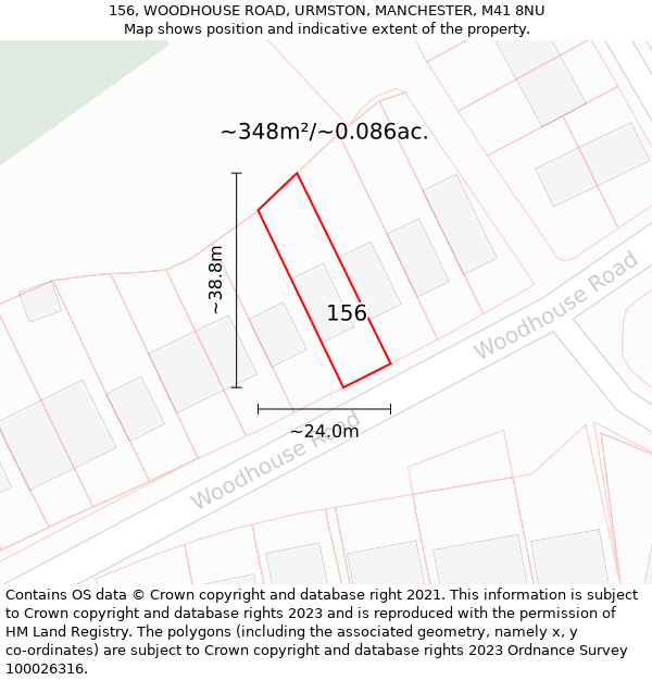 156, WOODHOUSE ROAD, URMSTON, MANCHESTER, M41 8NU: Plot and title map