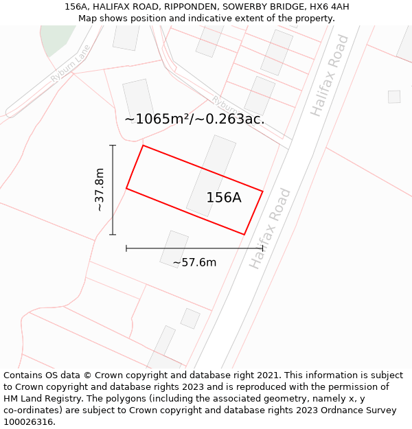 156A, HALIFAX ROAD, RIPPONDEN, SOWERBY BRIDGE, HX6 4AH: Plot and title map