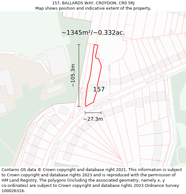 157, BALLARDS WAY, CROYDON, CR0 5RJ: Plot and title map
