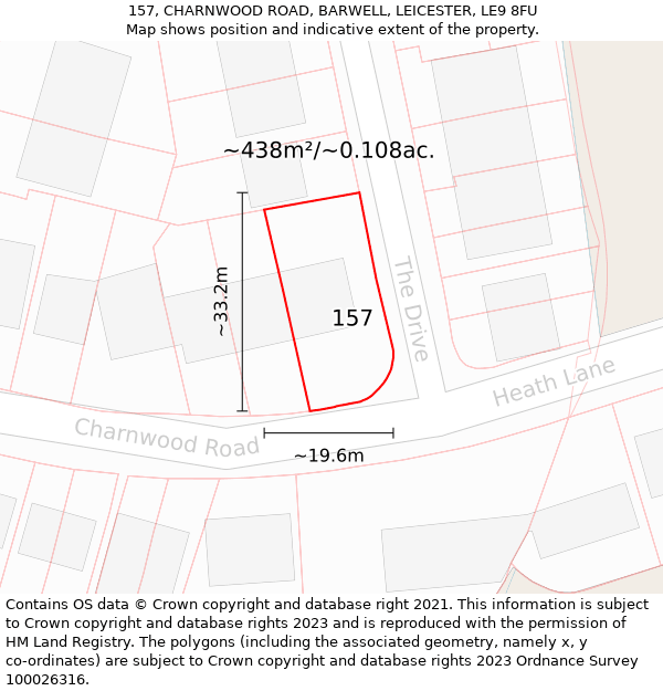 157, CHARNWOOD ROAD, BARWELL, LEICESTER, LE9 8FU: Plot and title map