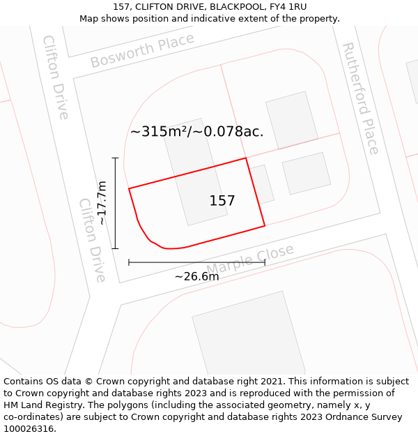 157, CLIFTON DRIVE, BLACKPOOL, FY4 1RU: Plot and title map