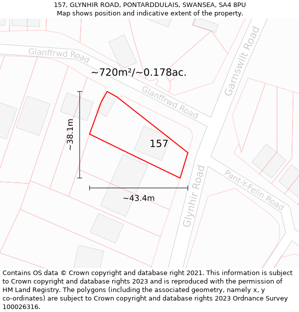 157, GLYNHIR ROAD, PONTARDDULAIS, SWANSEA, SA4 8PU: Plot and title map