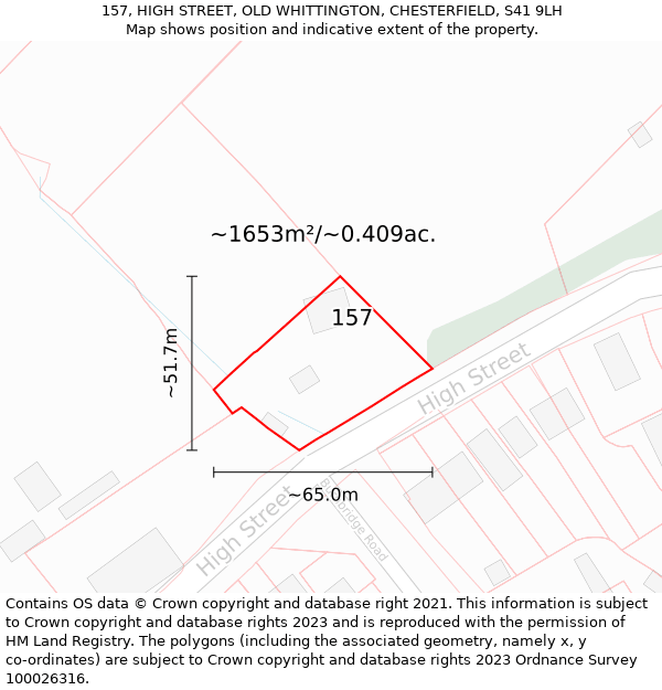 157, HIGH STREET, OLD WHITTINGTON, CHESTERFIELD, S41 9LH: Plot and title map