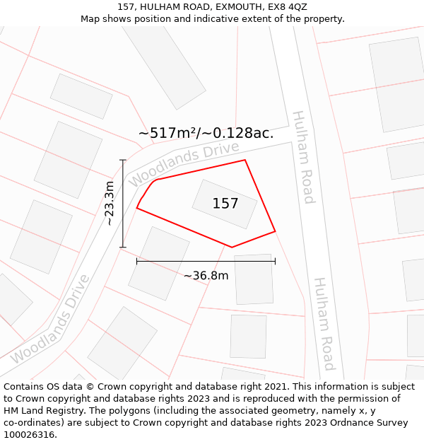 157, HULHAM ROAD, EXMOUTH, EX8 4QZ: Plot and title map