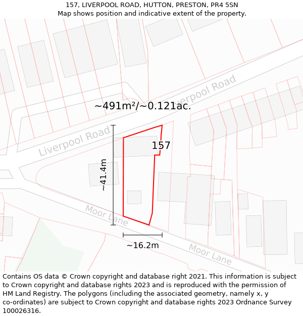 157, LIVERPOOL ROAD, HUTTON, PRESTON, PR4 5SN: Plot and title map