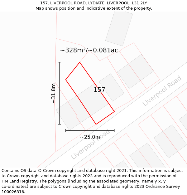 157, LIVERPOOL ROAD, LYDIATE, LIVERPOOL, L31 2LY: Plot and title map