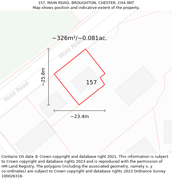 157, MAIN ROAD, BROUGHTON, CHESTER, CH4 0NT: Plot and title map