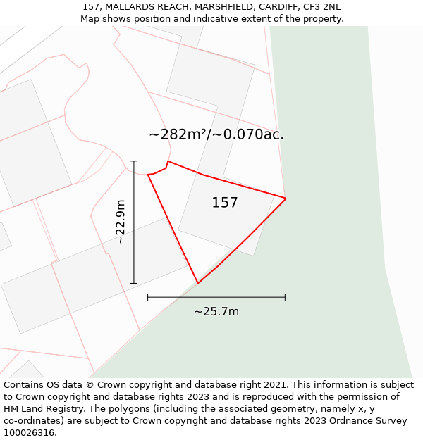 157, MALLARDS REACH, MARSHFIELD, CARDIFF, CF3 2NL: Plot and title map