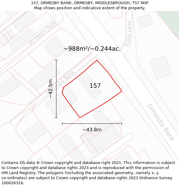 157, ORMESBY BANK, ORMESBY, MIDDLESBROUGH, TS7 9HP: Plot and title map
